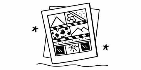 Black and white abstract art polaroid photo illustration with stars design drawing line art vector image vector Illustration