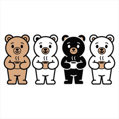 Four Cartoon Bears Holding Coffee Cups vector