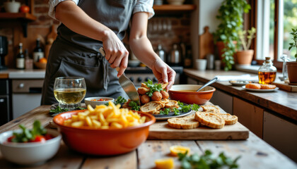 Cooking delicious meals home kitchen food preparation cozy environment close-up view culinary creativity