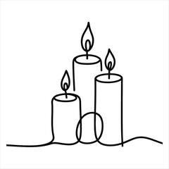 Three Lit Candles in Black Line Art flame fire