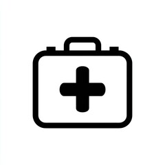 Obraz premium Simple black outline of a first aid kit. A rectangular box with a handle and a large plus sign on its front