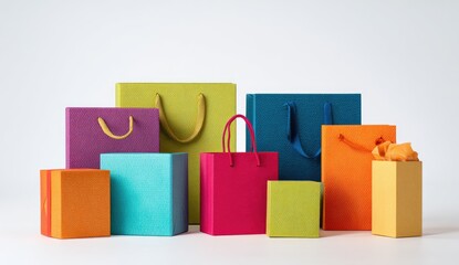 Naklejka premium Colorful gift bags and boxes arranged on a white background