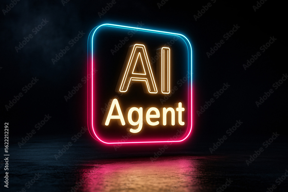 Poster ai agent - artificial intelligence concept. a glowing cpu chip on a futuristic digital background re
