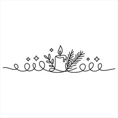 Black Line Art Candle with Foliage and Stars white