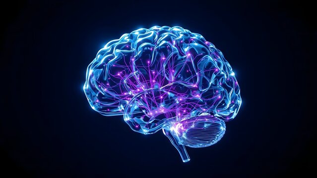 Glowing digital brain with neural network connections