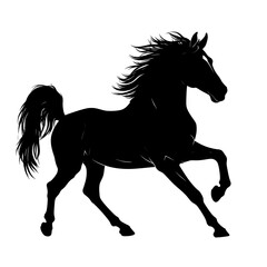Obraz premium A black silhouette of a horse in motion, mane and tail flowing
