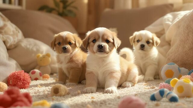 Adorable Puppy Trio in a Cozy Home Setting