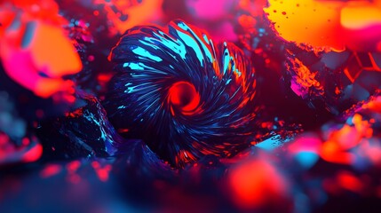 Abstract swirling neon fractal art vibrant colors digital painting