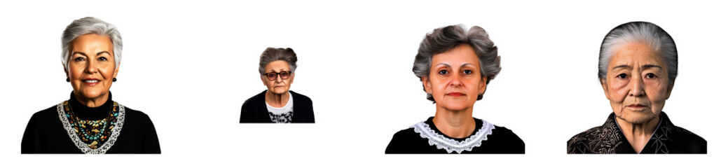 Group of four elderly women showing various facial expressions