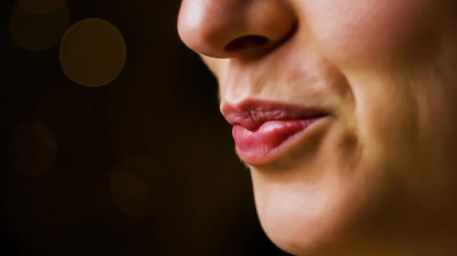 Woman smiling and eating spaghetti close-up