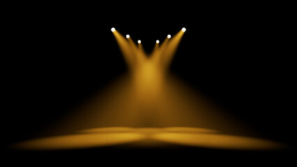 Crossed Yellow Stage Spotlights Beaming On Dark Background