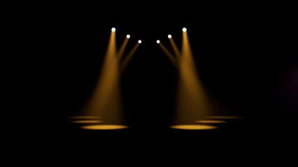 Five Yellow Spotlights On Dark Stage Background For Event Lighting Design