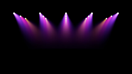 Multiple Purple Spotlights Projecting Beams On Dark Stage Background