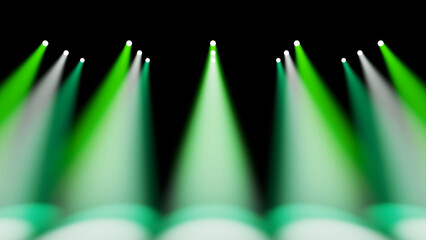 Row Of Green And White Spotlights Beaming Down On Dark Stage Background