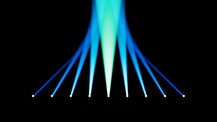 Blue And Green Stage Spotlights With Multiple Beams On Black Background For Event Graphics
