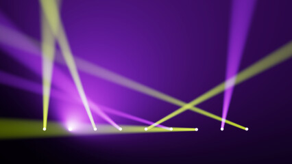 Purple And Yellow Stage Spotlights Crossing Beams On Dark Background For Event Design