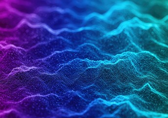 Abstract digital landscape with neon blue and purple gradient waves