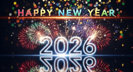 Festive New Year Celebration with Fireworks and Glowing 2026 Dis