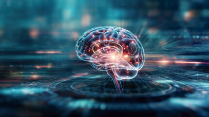 Futuristic digital brain illustration with glowing neural connections and vibrant energy patterns, symbolizing advanced technology and cognitive processes