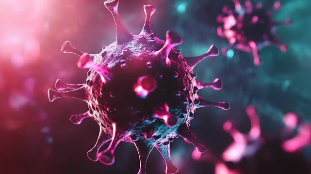 Microscopic view of virus cells is spreading infection through air