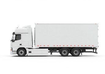 White semi truck with cargo trailer isolated on white background