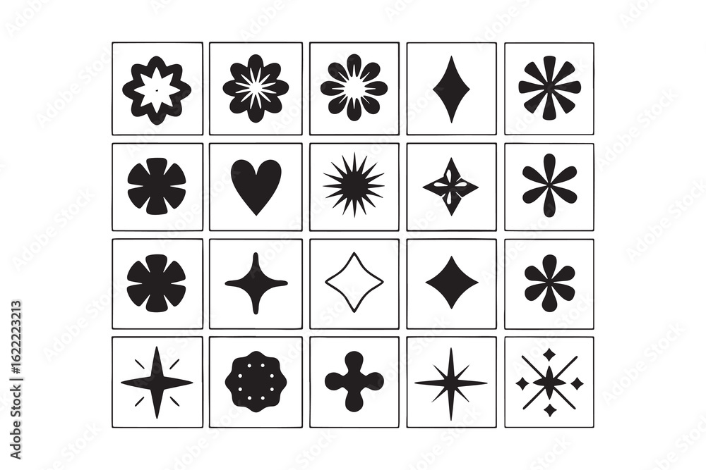 Poster collection of 40 simple black and white vector icons and elements