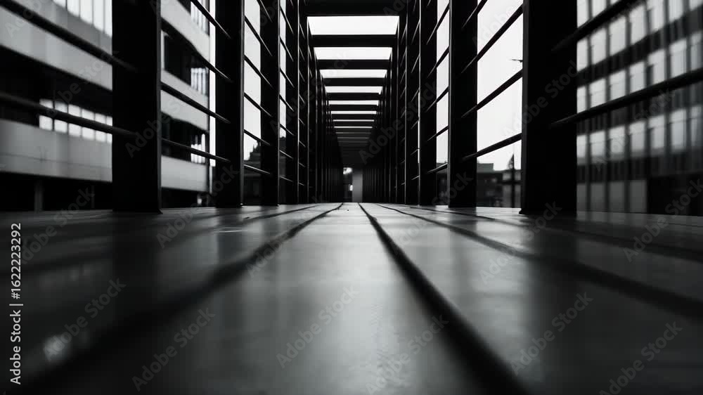 Aufkleber a striking perspective view showcasing a modern indoor corridor. the design features symmetrical lin