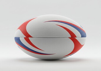 Fototapeta premium Close up of a white rugby ball with red and blue swirling patterns