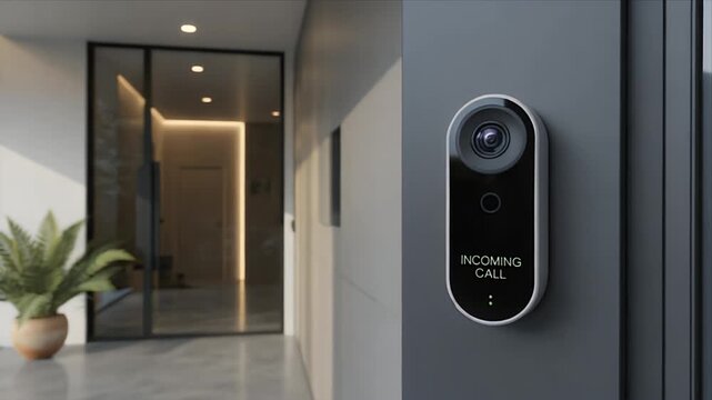 Modern Smart Doorbell Displaying Incoming Call