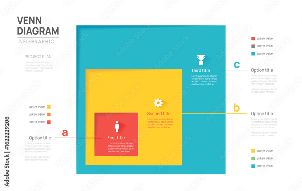 Wall mural venn diagram business infographic square chart template 3 steps options, presentation with venn diag