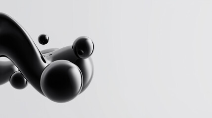 Black spherical shapes float elegantly against minimalist white contemporary background