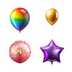 Colorful balloons for birthday party isolated on transparent background