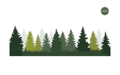 Scenic Forest Vector Silhouette with Evergreen Trees and Grass, Ideal for Backgrounds and Designs, Perfect for Nature and Outdoor Themed Projects