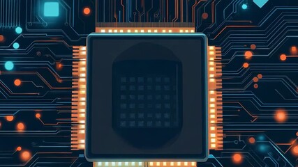Cpu processing data on futuristic circuit board with glowing connections - Powered by Adobe