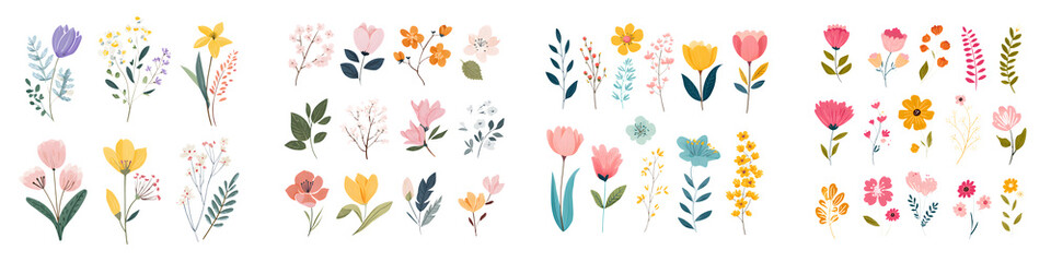 Whimsical Watercolor Floral Set: Colorful Flower Assortment