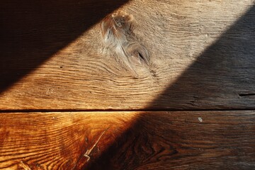 Rustic wooden planks with strong grain are illuminated by sunlight. Use for backgrounds, textures, or showing natural wood details.