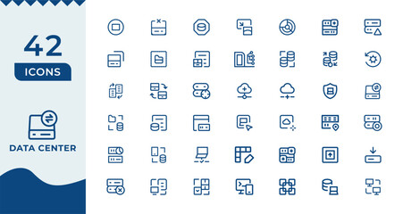 Data center icon collection set. Containing cloud computing, security, hosting, computer, internet, server, information technology icon.