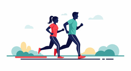 Running Couple Outdoor Activity Fitness Exercise