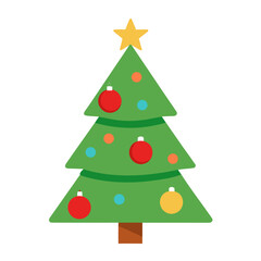 Fototapeta premium Festive green christmas tree with ornaments and star