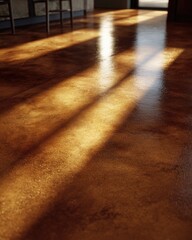 Sunlit stained concrete floor