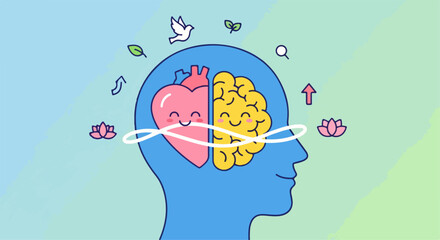Human Brain and Heart Illustration for Wellness and Mental Health