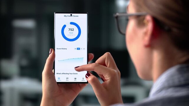 Woman Holding Phone With Good Credit Score Report