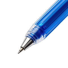 Blue plastic ballpoint pen tip closeup isolated on transparent