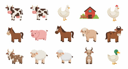 Obraz premium Farm Animal Collection Featuring Cows Chickens Horses Sheep Pigs and Ducks