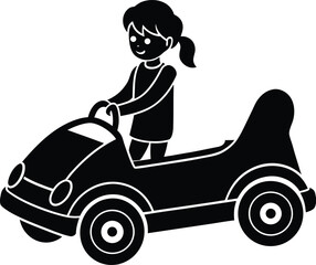 Kids using an electric toy car silhouette.