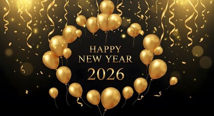 Golden Balloons Celebrate Happy New Year Two Thousand Twenty Six
