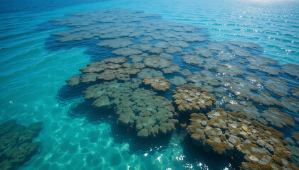 Brazil&rsquo;s Maragogi reefs stretch just beneath shallow aquamarine waters. Coral formations sparkle beneath soft sunlight and transparent waves.
