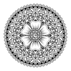 Mehndi flower pattern for Henna drawing and tattoo. Decoration in ethnic oriental  Indian style. Doodle ornament. Outline hand draw vector illustration.