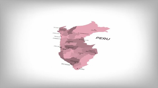 Animated Map of Peru with states Borders and Major Cities Positions