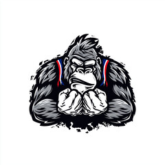 strong gorilla mascot logo with clenched fists with white background
